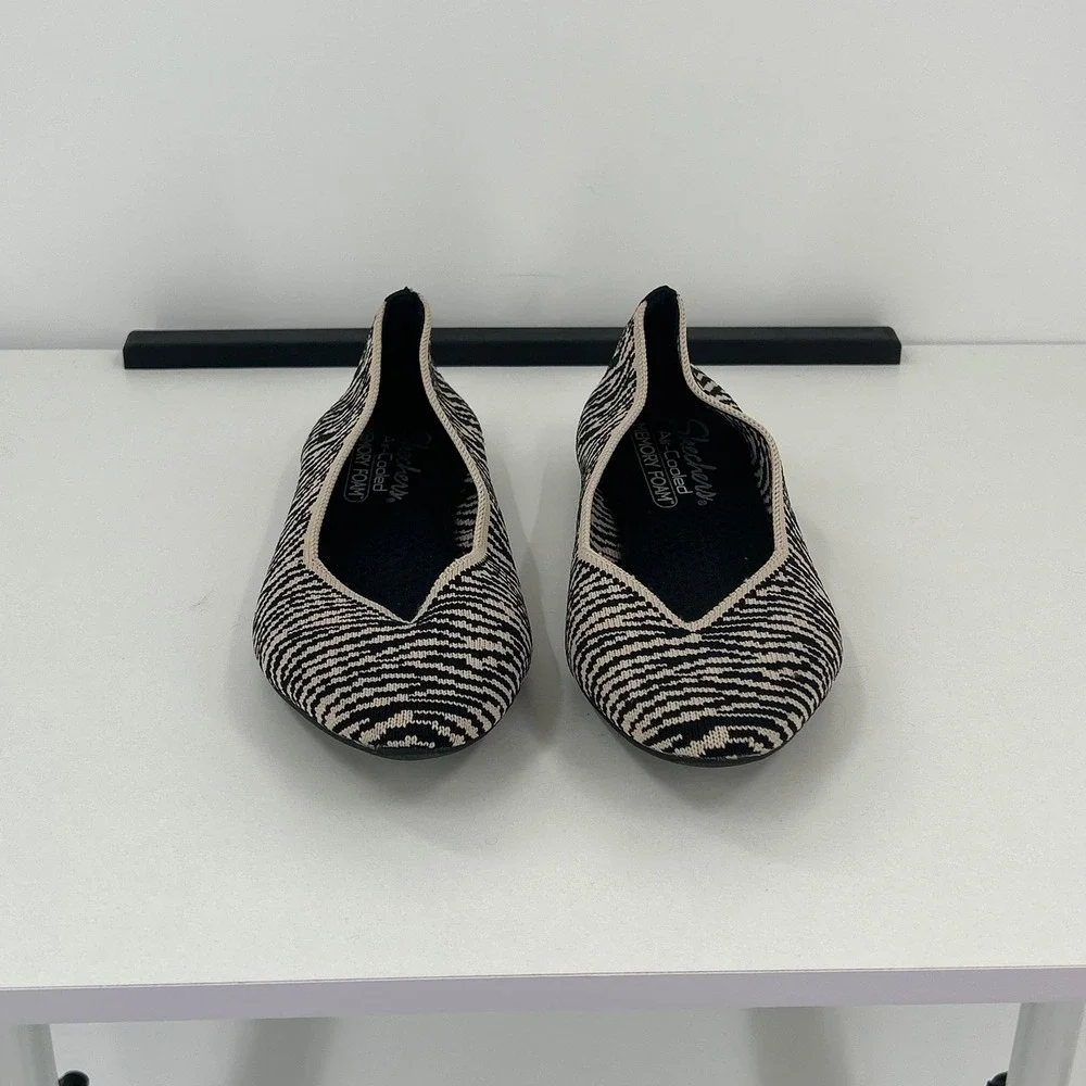 Skechers‎ Cleo 2.0 Love Spell Zebra Print Knit Ballet Flats Tan Black Size 7